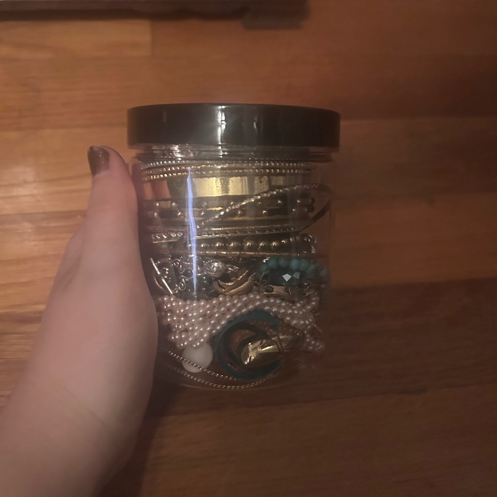 Assorted Jewelry in Clear Jar
